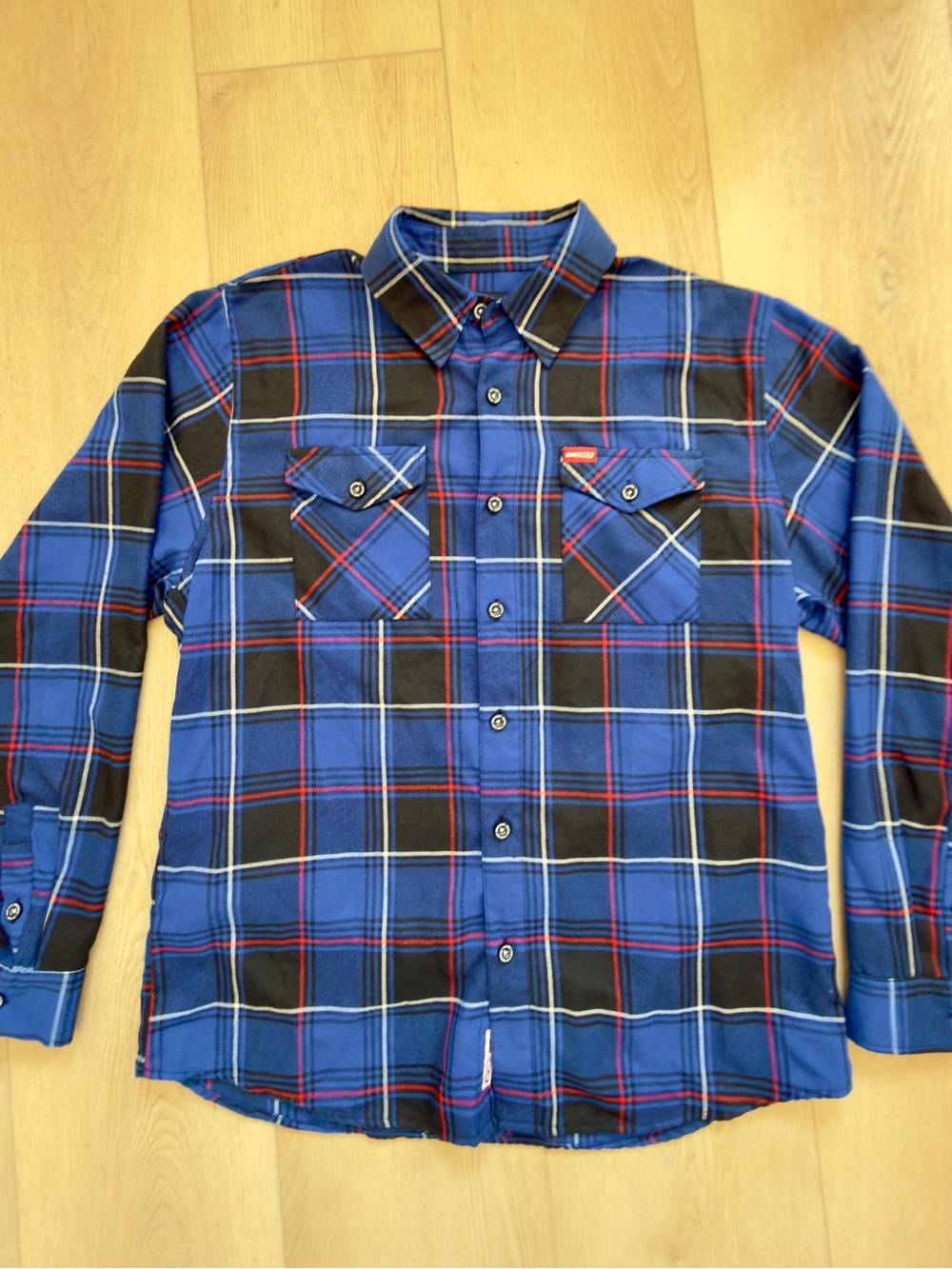 Dixxon Friday the 13th Men's Flannel Blue Plaid Button-Up Shirt Size L